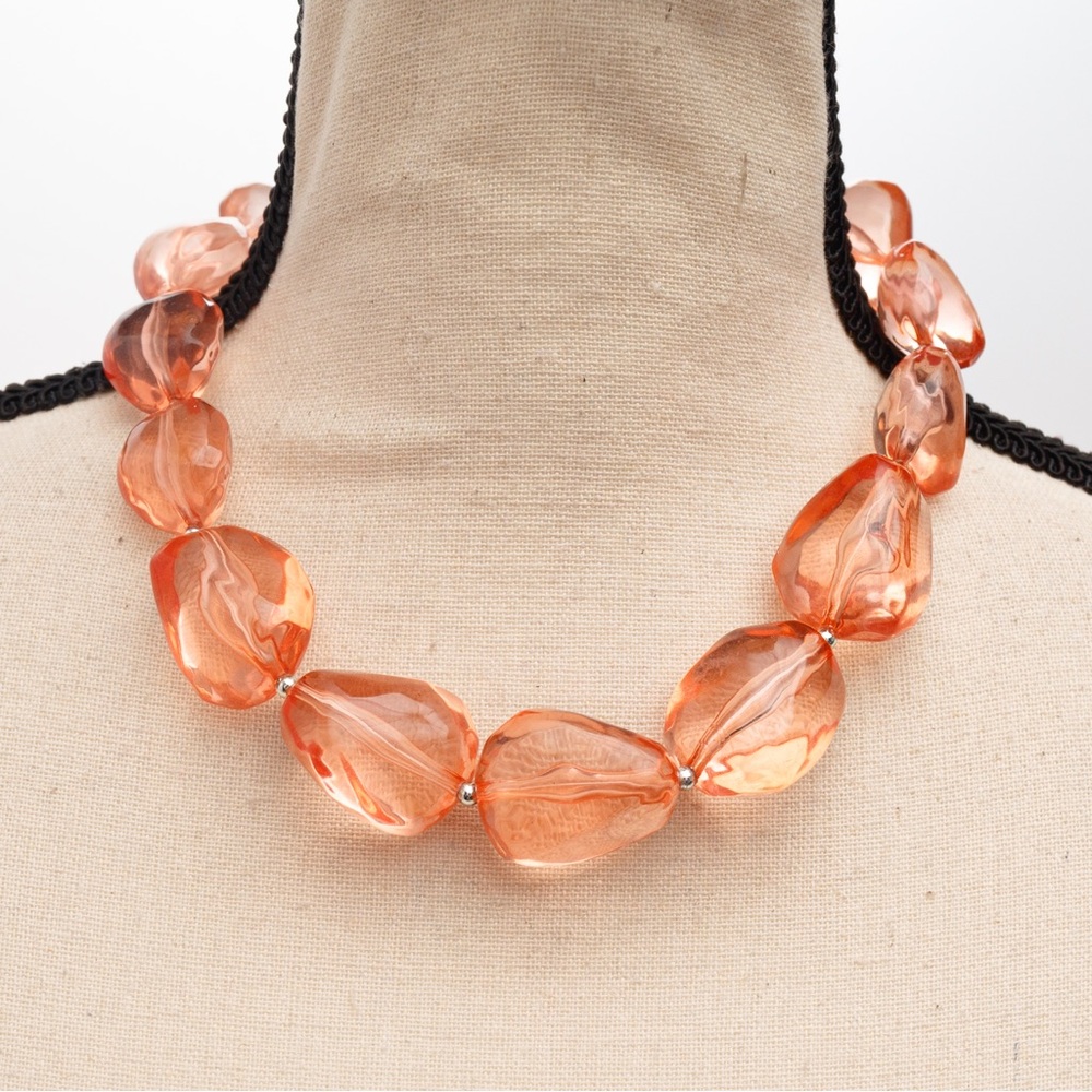 Peach fuzz beaded jewelry set with somewhat transparent Carol for Eva Graham